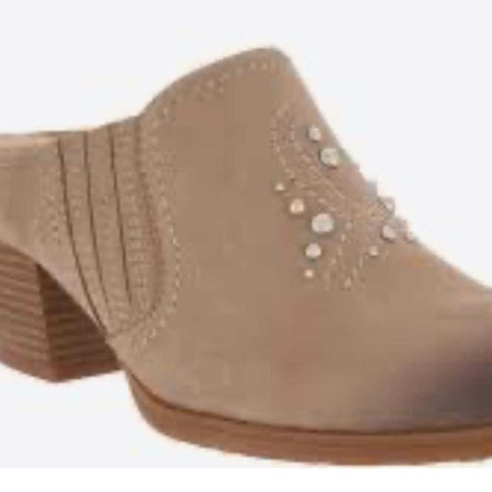 Earth Slide Mendon Nubuck mules with studded western design size 9